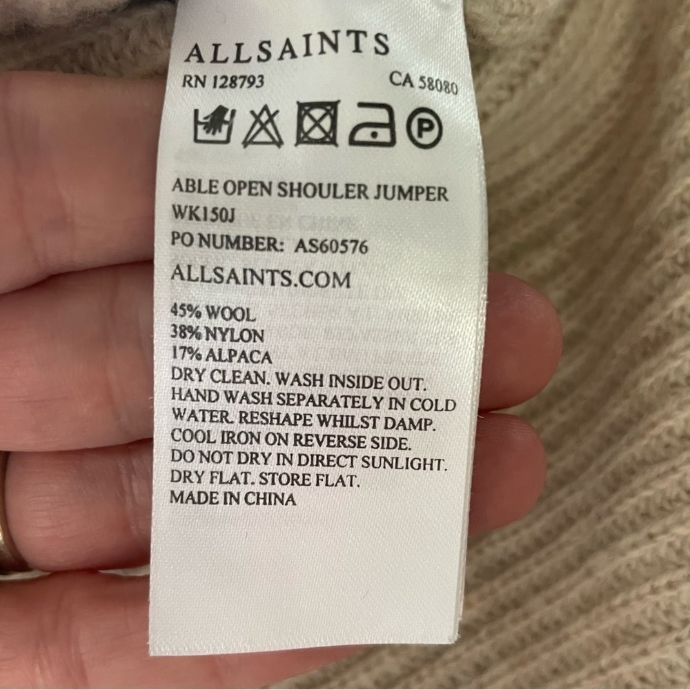 All Saints Sweater V-Neck Cold shoulder Asymmetrical Hemline 3 quarter XS - Picture 12 of 14